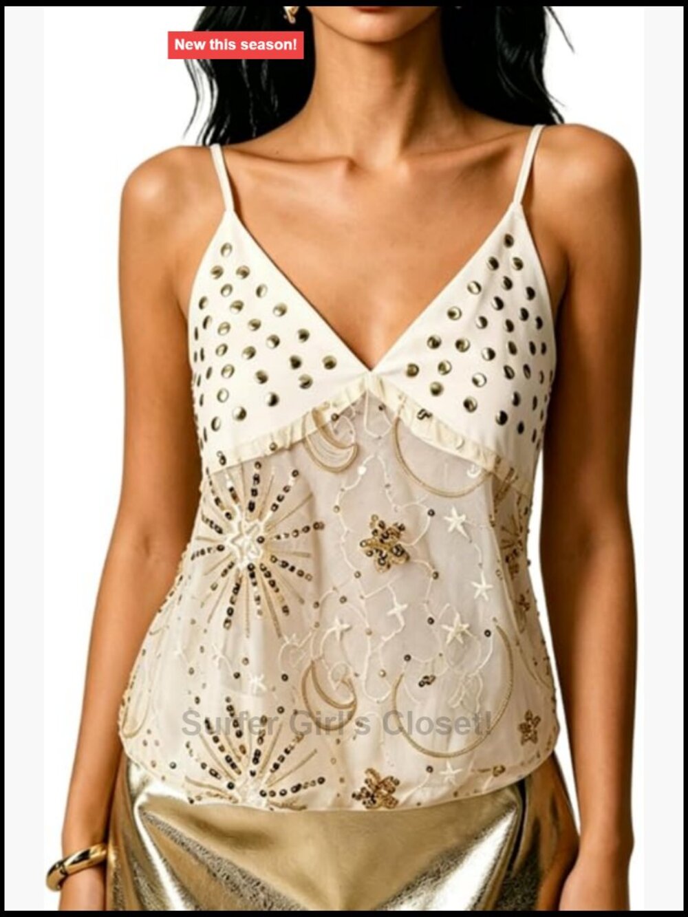 Sleeveless Floral Sequin Camisole Deep V Neck Backless Top